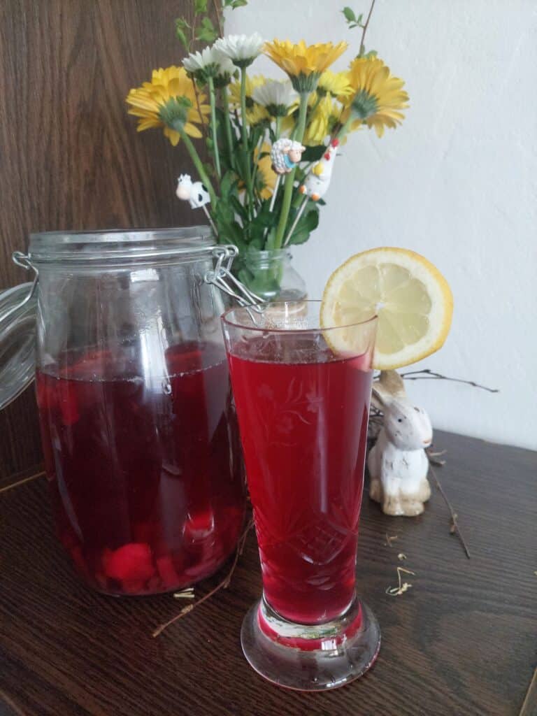 Jablková kvašená limonáda s červenou řepou v lahvi