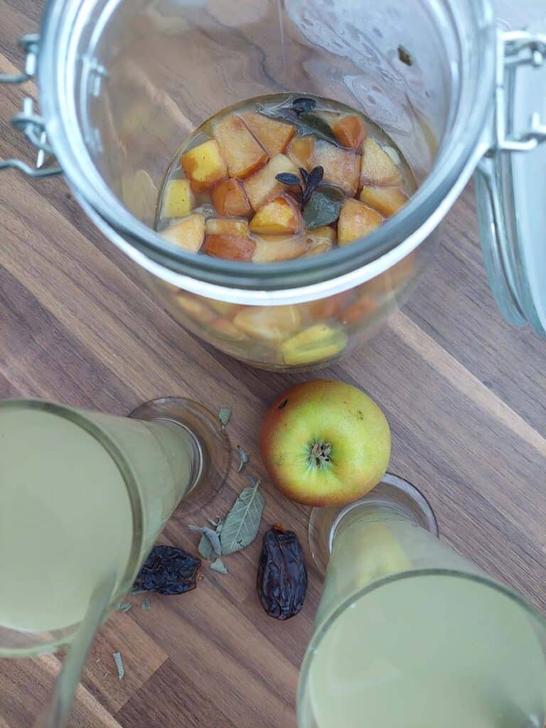 Detail fermentující jablečné limonády s ovocem